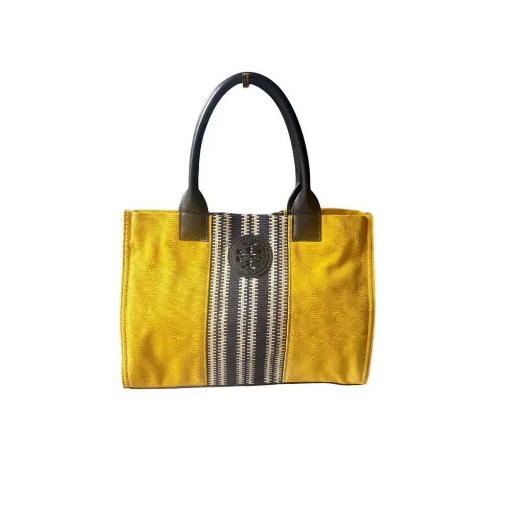Tory Burch large yellow and navy tote bag
